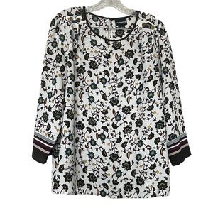 Liz Claiborne Career‎ Women's Size L Maroon Floral Business Blouse Gold Buttons